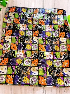 VTG Rectangular Halloween Table Cover Square Patterns Frankenstein Bats Ghosts - Picture 1 of 6