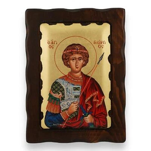 Icono de San Jorge el Gran Mártir - Icono bizantino ortodoxo griego hecho a mano - Imagen 1 de 7