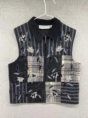 Vestido Granero Patchwork Hojas Florales Cuadros Bordado Cremallera Chaleco Talla Mediana Foto 1 de 4