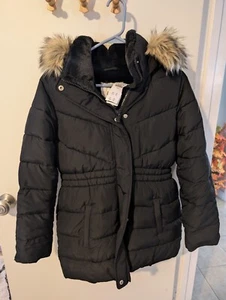 Abercrombie kids girls 13/14 Ultra Parka Jacket Faux Fur Hood Black Fur Lining - Picture 1 of 6