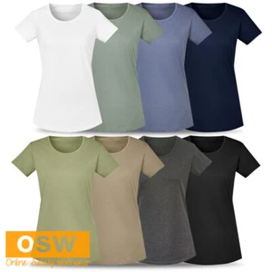 Camiseta de trabajo informal transpirable ajustada de algodón con cuello redondo para mujer - Imagen 1 de 21