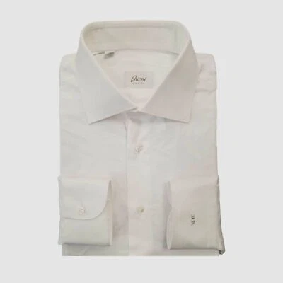 Brioni Men White Textured Cotton Long-Sleeve Button-up Dress Shirt Size 42/16.5 - Image 1 of 2