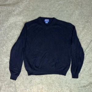 Vintage Pendleton Mens Sweater Large Navy Cashmere V Neck Preppy Classic Top ^ - Picture 1 of 7