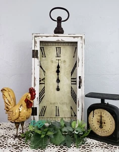 Distressed Shabby Chic Rustic Modern Farmhouse Wood Metal Wall Clock with Door - Picture 1 of 9