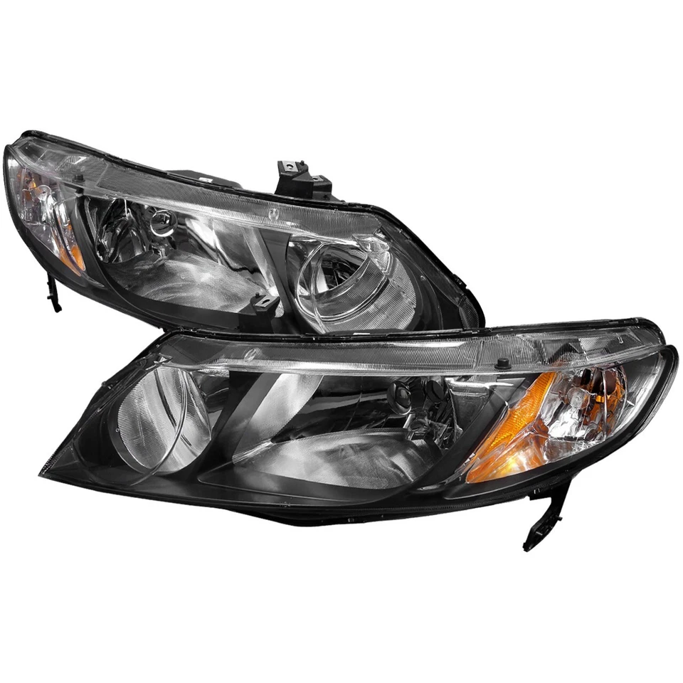 For 06-11 Honda Civic FA FG  Black Headlights Amber Reflector 4 DOOR - Image 1 of 3