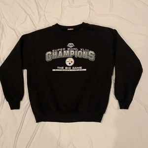 NFL VTG PITTSBURGH STEELERS SUPERBOWL 09 XLIII Champs Mens L Black Crewneck - Picture 1 of 6