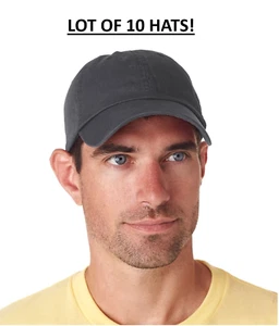 10 Pcs Plain Cotton Baseball Cap Polo Style Washed Hook & Loop Grey Gray $5/pc! - Picture 1 of 9