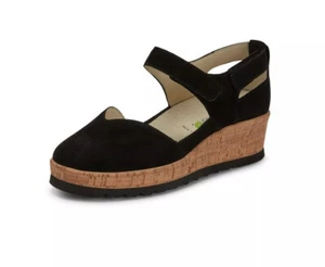 Neu: Plateau-Sandale "Wiebke" von Waldläufer, Gr. 40, Schwarz/Kork, Velourleder - Bild 1 von 4