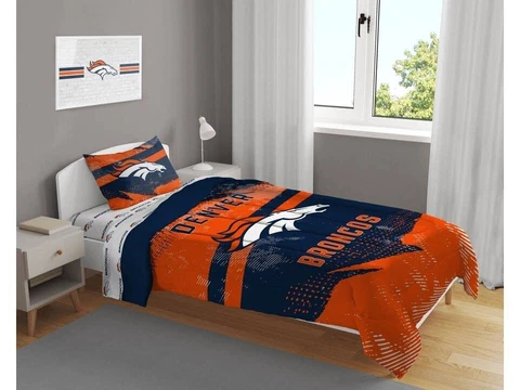 Denver Bronco NFL Slanted Stripe 4-Piece Twin Bed Set - F49451778 Cover