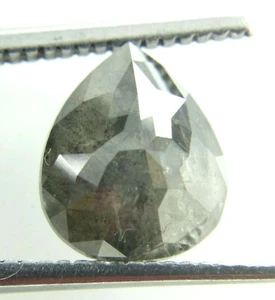 3.27Cts Natural Salt n Pepper Pear Shape Rose Cut Diamond 5.11x4.35x2.31 MM - Picture 1 of 11