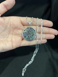 925 Sterling Silver Tetragrammaton Pentacle Pentagram Star Wiccan & Figaro Chain - Picture 1 of 6
