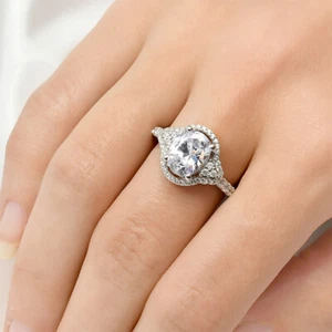 2.75 Carat Oval Cut Bridal Ring w/ Halo Wedding Engagement Solid Silver Size 5-9 - Bild 1 von 7