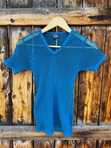Vintage 34th Street Electric Blue Mesh Top Shirt 1980's Small 50 50  - Picture 1 of 5