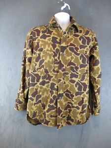 Vintage Woolrich Shirt Mens Medium Brown Frog Camo 100% Wool Button Up