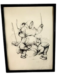 Doug Lindstrand Signed Print Framed Alaska Sketches Seal Stamp 1976 - AS IS - Picture 1 of 13