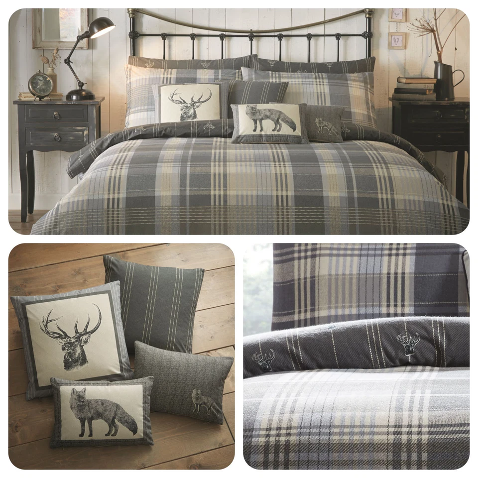 Dreams & Drapes CONNOLLY CHECK 100% Brushed Cotton Duvet Cover Set & Cushions - Image 1 of 1