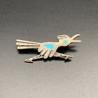 Vintage Navajo Roadrunner Bird Turquoise Silver Brooch Pin