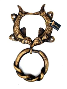 Handmade Antique Finish Twin Fish Design 8 inch Brass Door Knocker, Pack of 1 - Picture 1 of 4