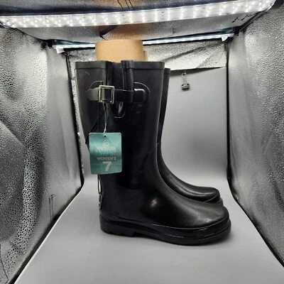 Magellan Womens 7M Rubber Rain Outdoor Knee-hi Boots Black 10" Tall - Image 1 of 4