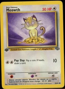 Meowth 56/64 1st Edition Jungle Vintage Pokemon Card LP - Picture 1 of 2
