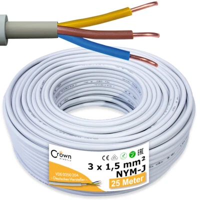 XBK-KABEL / PRYSMIAN / WASKÖNIG+WALTER Kabel 25m NYM 3x1,5mm² | Elektrokabel Feuchtraumkabel Stromkabel 3-adrig