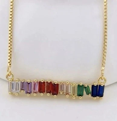 Collar Colgante Barra Piedra Cristal Swarovski Multicolor Chapado en Oro 18k Leer Foto 1 de 4