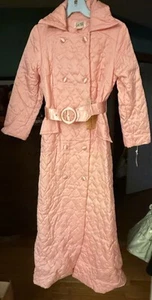 Vintage 70s NWT Quilted Pink Satin Robe With Pockets Buttons Belt Size 10 - Picture 1 of 11