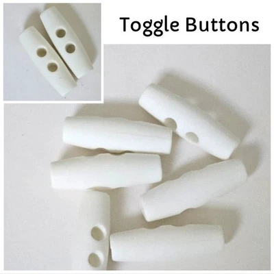 Toggle Buttons,White, 38mm x 9mm, Pack of 6 - Image 1 of 4