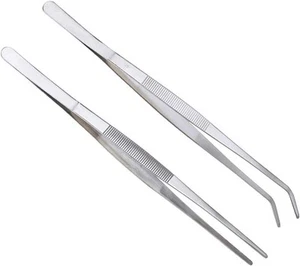2 Pcs Straight and Curved Tip Tweezers 12 Inch, Stainless Steel Precision Twe... - Picture 1 of 6