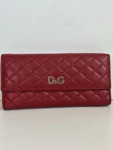 DOLCE & GABBANA Long Bifold Leather Wallet W/D&G Logo Red - Picture 1 of 17