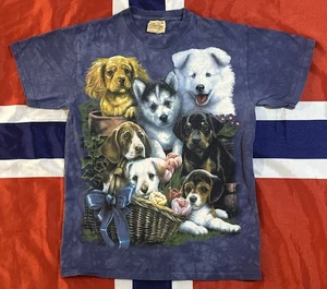 The Mountain "Puppy Collage" T-Shirt Herren mittelblau Batik Hunde Grafik Y2K - Bild 1 von 7