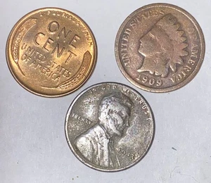 Lot von 3 US Münzen; Indian Head, Lincoln Wheat & Steel Penny Cent - SCHÖNER Starter! - Bild 1 von 4