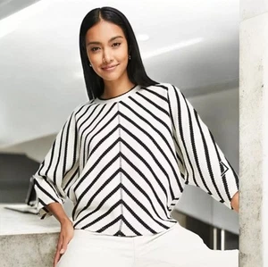 Ruver Island Womens Striped Batwing Top Small Waffle Knit Sweatshirt Navy White - Picture 1 of 3
