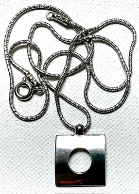 Винтажный серебро открытый квадратный кулон 15 1/2» ошейник ожерелье - Изображение 1 из 4