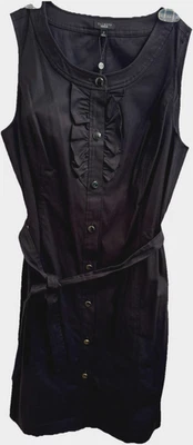 TALBOTS size(12) Black Sleeveless Tuxedo Ruffle Shirt Dress Stretch MSRP$139 NEW - Image 1 of 4