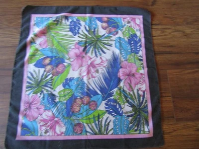 WAMCRAFT Vintage HAWAIIAN FLOWERS USA Made Poly/Cotton BANDANNA SCARF - 1990's - Image 1 of 2