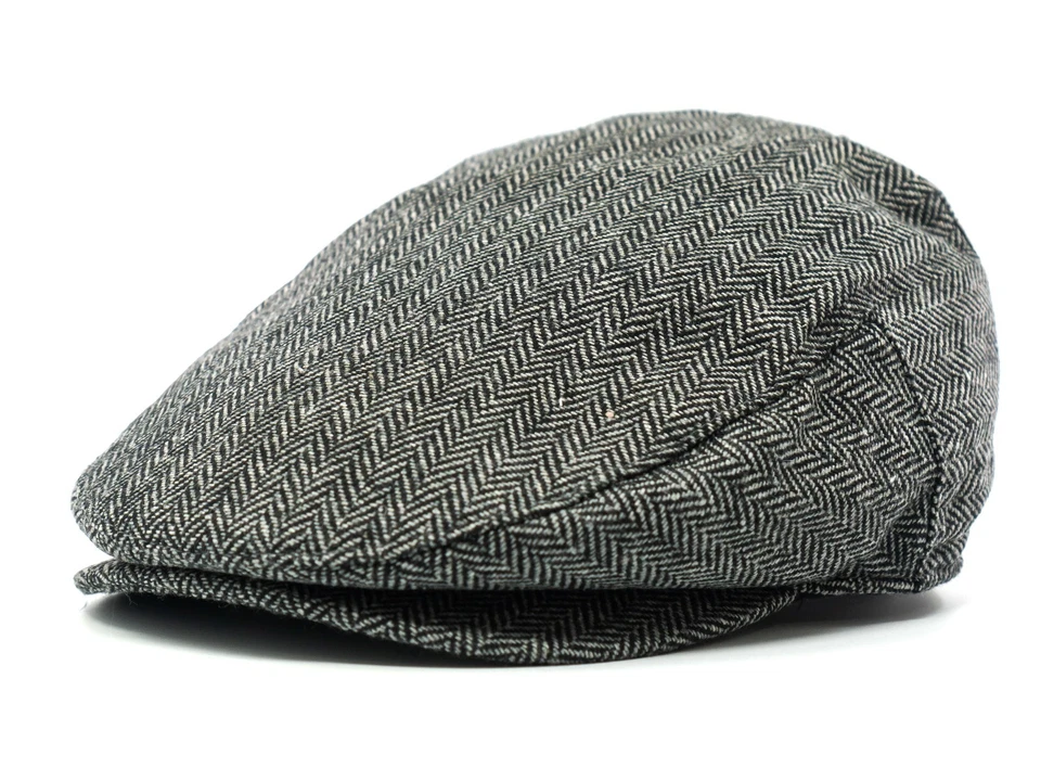 Men's Herringbone Wool Blend Tweed Newsboy Ivy Gatsby Cabbie Driving Golf Hat Gray Large/xlarge