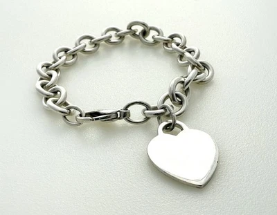 TIFFANY & CO 7.5” 925 Sterling Silver Chain Blank Engraveable Heart Tag Bracelet - Image 1 of 4