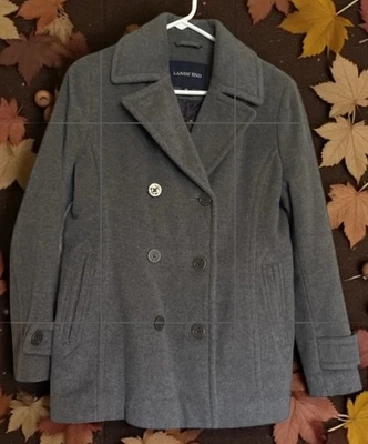 Abrigo Lands End Mujer Lana Guisante Talla 6P Gris Mediano Doble Pecho Forrado con Ancla Foto 1 de 4