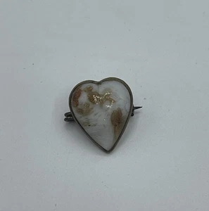 Antike Miniatur Glas Herz Anstecknadel Brosche Viktorianisch Weißgold Herz Kunst - Bild 1 von 4