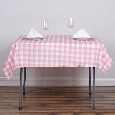 Rose Quartz Pink White Buffalo Plaid 54" Square Polyester Tablecloth  Linens - Image 1 of 4