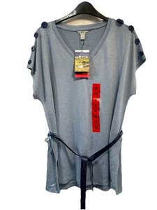 Orvis Tunic Top Sky Blue Size Medium BNWT Button Detail & Ribbon Belt - Picture 1 of 13