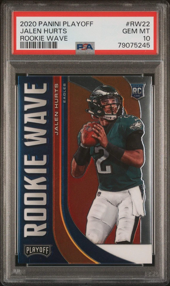 Graded 2020 Panini Playoff Jalen Hurts #RW22 Rookie Wave RC Football Card PSA 10 - Image 1 of 2