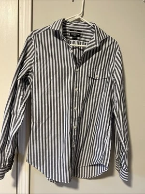 Hombre Mediano Claiborne Calce Ajustado Años 80 2 Capas Manga Larga Blanco Azul Gris Rayas Foto 1 de 4