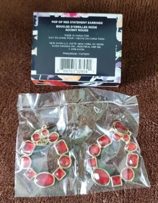 Pendientes Avon Pop of Red llamativos, sellados de fábrica con caja Foto 1 de 4