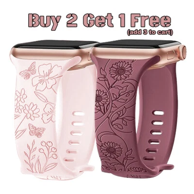 Pulseira gravada floral 49 mm para Apple Watch Ultra3 iwatch Series 11 10 9 7 8 - Imagem 1 de 4