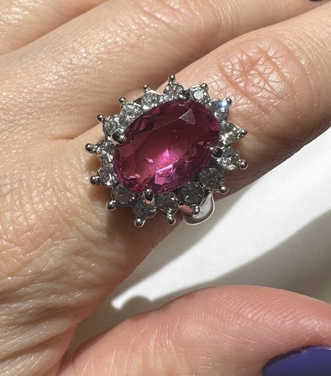 Chunky Princess Pink Cluster Strass Silberfarbener Cocktailring Größe 7 DD4 - Bild 1 von 4