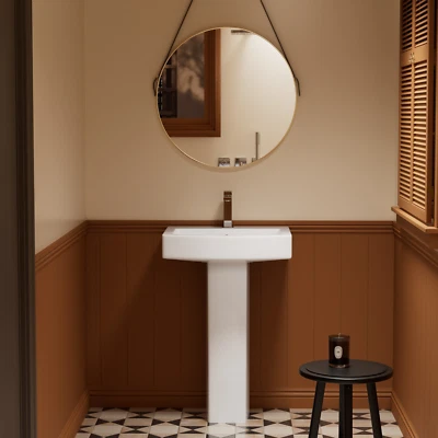 Los Flexi 22 x 17 Inch Rectangular Pedestal Sink With Overflow, 1 Faucet Hole - Image 1 of 4