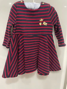 PETIT BATEAU - Gorgeous Girls Quality Navy/Red Striped Dress - Size 2 - EUC - Picture 1 of 7