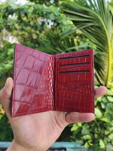 Red Genuine 100% Doubleside EXOTIC Leather Skin Men's Card Holder,Wallet - Picture 1 of 9